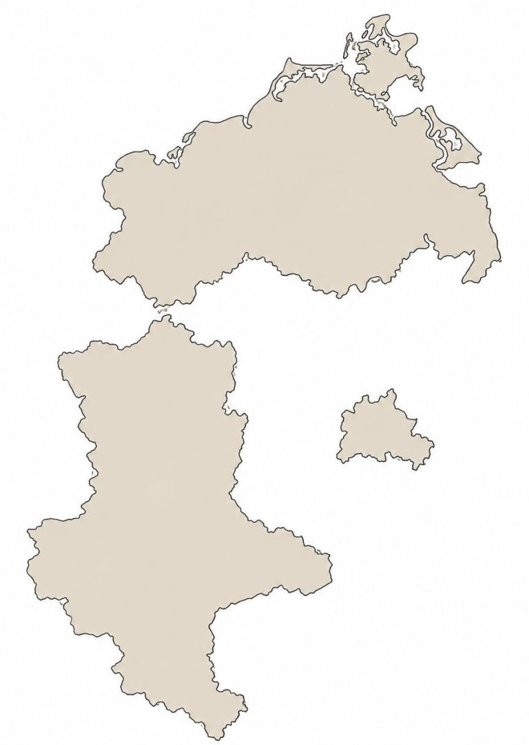 Karten-Umrisse der drei Länder mit Wahlen im Herbst 26 Umrisse von Mecklenburg-Vorpommern, Sachsen-Anhalt und Berlin auf weiß beige eingefärbt