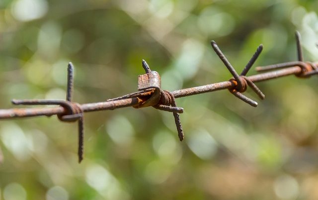 Stacheldraht, um Menschen am Grenzübertritt zu hindern